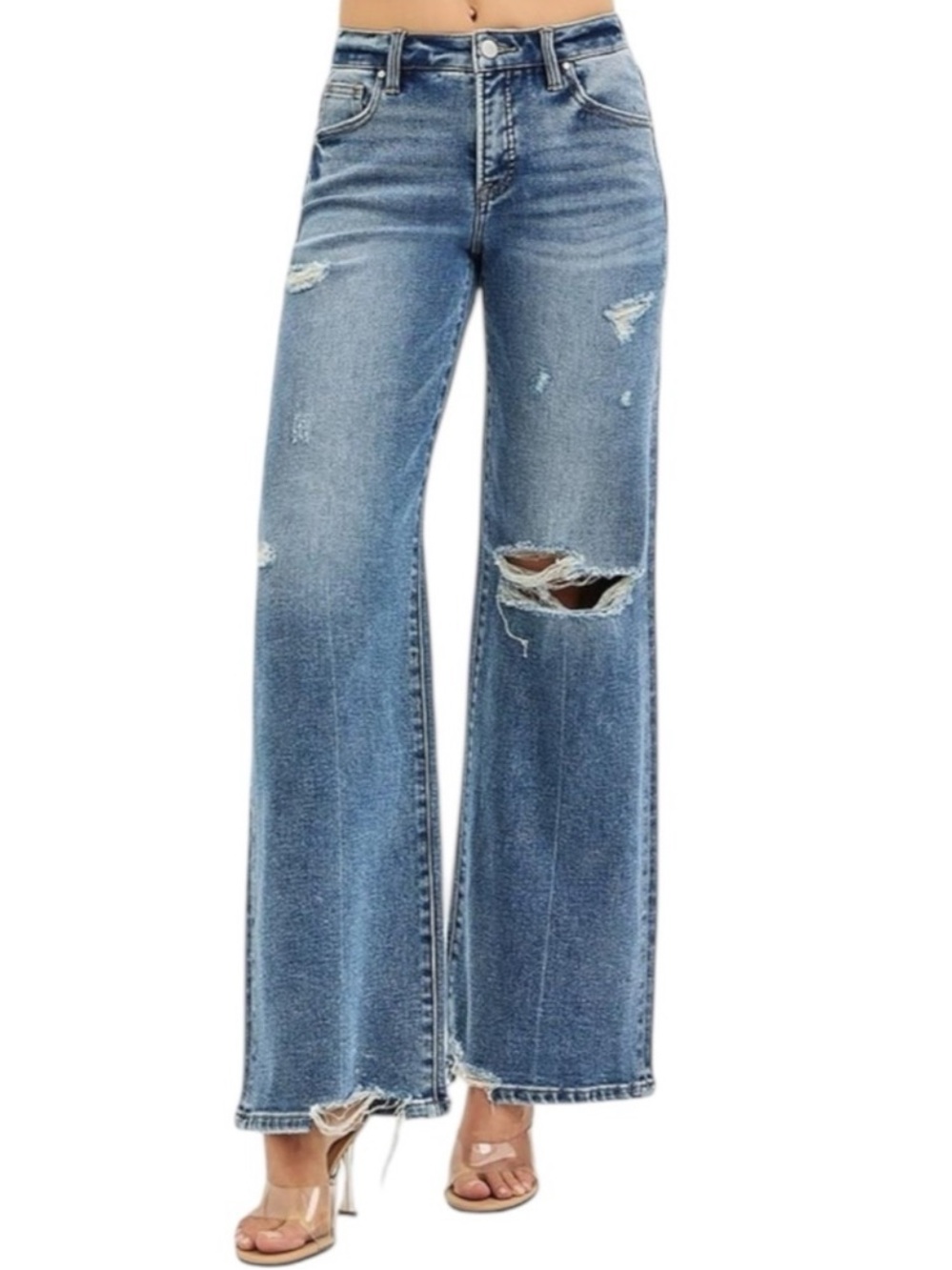 RISEN JEANS MEDIUM WASH WIDE LEG JEANS Size 2XL